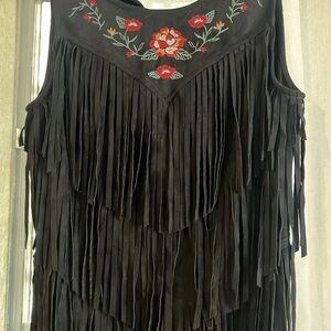 Suede. Black fringe dressy. Hippy
